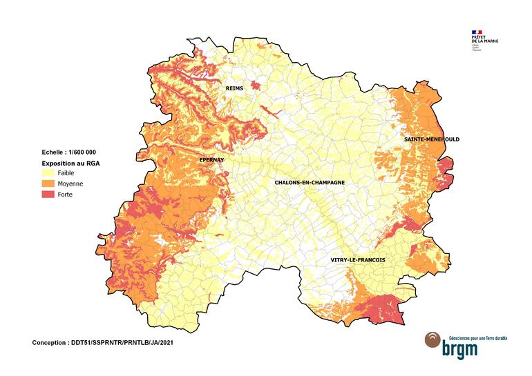 Carte départementale du risque RGA dans la Marne
